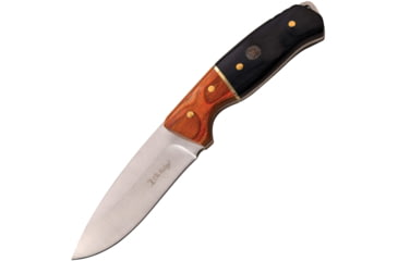 Image of Elk Ridge Knife, 9in Overall, 4in Satin 3Cr13 SS Drop Point, Black/Brown Pakkawood Handle, Brown Leather Sheath, ER-200-19DBK