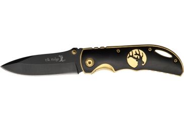 Image of Elk Ridge Linerlock Folding Knife 2.75in, 2.75in, Black Stainless Blade Gold Dual Thumb Studs, Black Aluminum Onlay Handle ER134