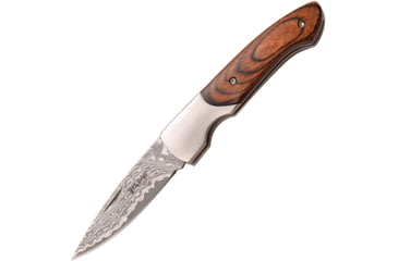 Image of Elk Ridge Pakkawood Folder Folding Knife, 2.75 Damascus steel blade, Brown pakkawood handle, ER-968PW