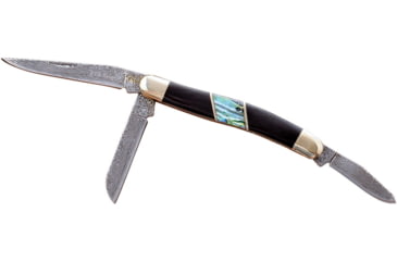 Image of Elk Ridge Small Stockman Abalone Folding Knife, Faux damascus finish stainless clip, sheepsfoot, a, Black pakkawood handle with abalone inlay, ER-953DAB