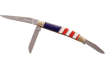 Image of Elk Ridge Small Stockman Red White Blue Folding Knife, Stainless clip, sheepsfoot, and spey blades, Red, white, and blue synthetic handle, ER-953AF