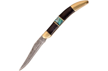 Image of Elk Ridge Toothpick Abalone Folding Knife, Faux damascus finish stainless long clip blade, Black pakkawood handle with abalone inlay, ER-952DAB
