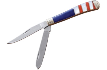 Image of Elk Ridge Trapper Red White Blue Folding Knife, Mirror finish stainless clip and spey blades, Red, white, and blue synthetic handle, ER-954AF