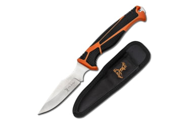 Image of Elk Ridge Trek Fixed Blade Caping Knife, 4in, Stainless Steel 8Cr13MoV, Drop Point, Black/Orange Handle, ER-TKFIX003CS