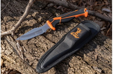 Image of Elk Ridge Trek Fixed Blade Caping Knife, 4in, Stainless Steel 8Cr13MoV, Drop Point, Black/Orange Handle, ER-TKFIX003CS