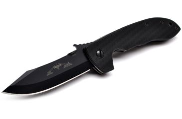 Image of Emerson Mini CQC-8 Horseman Folding Knife w/ Serrated Blade, Black Finish, 3.54 in Blade, MC8-BTS