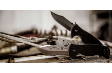 Image of Emerson Sheepdog Bowie Folding Knife w/ Serrated Blade, Stonewashed Finish, 3.5 in Blade, SHPDG-BW-SFS