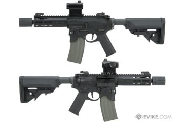 Image of EMG Sharps Bros Overthrow Licensed Full Metal Advanced M4 Airsoft AEG Training Rifle w/Slim Motor Grip, 8in PDW, Black, Large, M4-SB-OT-S-BK