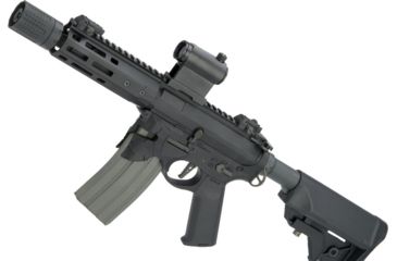 Image of EMG Sharps Bros Overthrow Licensed Full Metal Advanced M4 Airsoft AEG Training Rifle w/Slim Motor Grip, 8in PDW, Black, Large, M4-SB-OT-S-BK