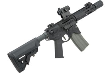 Image of EMG Sharps Bros Overthrow Licensed Full Metal Advanced M4 Airsoft AEG Training Rifle w/Slim Motor Grip, 8in PDW, Black, Large, M4-SB-OT-S-BK