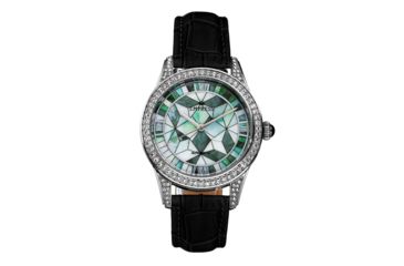 Image of Empress Augusta Automatic Mosaic Mother-of-Pearl Leather-Band Watch, Silver/Black, One Size, EMPEM3501