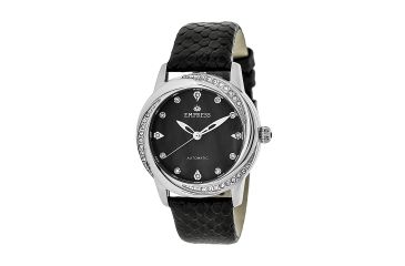 Image of Empress Ayala Automatic Mother-Of-Pearl Leather-Band Watch, Silver/Black, Standard EMPEM1002
