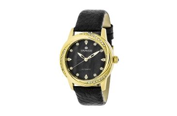 Image of Empress Ayala Automatic Mother-Of-Pearl Leather-Band Watch, Gold/Black, Standard EMPEM1006