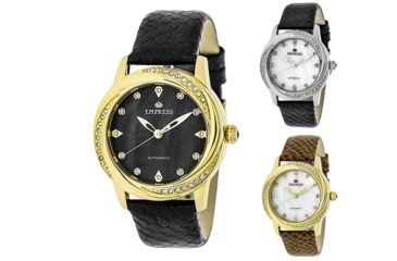 Image of Empress Ayala Automatic Mother-Of-Pearl Leather-Band Watch