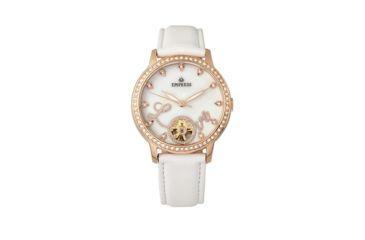 Image of Empress Quinn Semi-Skeleton Dial Leather-Band Watch, White, EMPEM2706