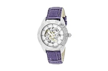 Image of Empress Godiva Automatic Mother-Of-Pearl Skeleton Dial Leather-Band Watch, Silver/Purple, Standard EMPEM1105