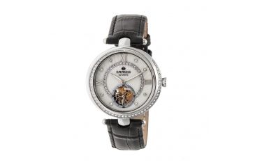 Image of Empress Stella Semi-Skeleton Leather Band Watch, White/Black EMPEM2101