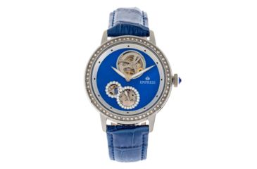 Image of Empress Tatiana Automatic Semi-Skeleton Leather-Band Watch, Blue, One Size, EMPEM2902
