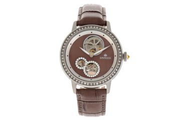 Image of Empress Tatiana Automatic Semi-Skeleton Leather-Band Watch, Brown, One Size, EMPEM2903