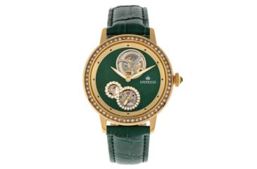 Image of Empress Tatiana Automatic Semi-Skeleton Leather-Band Watch, Green, One Size, EMPEM2904