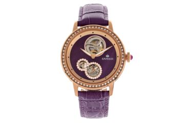Image of Empress Tatiana Automatic Semi-Skeleton Leather-Band Watch, Purple, One Size, EMPEM2905