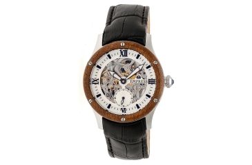 Image of Empress Victoria Automatic Wood Bezel Skeleton Dial Leather-Band Watch, Silver/Silver/Black, Standard EMPEM1701