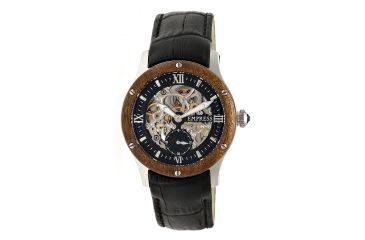 Image of Empress Victoria Automatic Wood Bezel Skeleton Dial Leather-Band Watch, Silver/Black/Black, Standard EMPEM1702