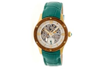 Image of Empress Victoria Automatic Wood Bezel Skeleton Dial Leather-Band Watch, Gold/Silver/Turquoise, Standard EMPEM1703