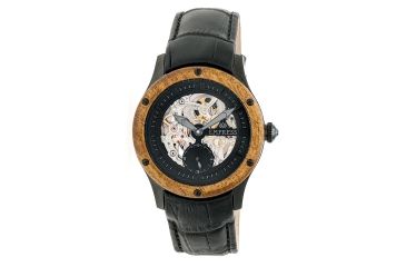 Image of Empress Victoria Automatic Wood Bezel Skeleton Dial Leather-Band Watch, Black, Standard EMPEM1704