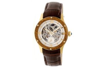 Image of Empress Victoria Automatic Wood Bezel Skeleton Dial Leather-Band Watch, Gold/Silver/Dark Brown, Standard EMPEM1705