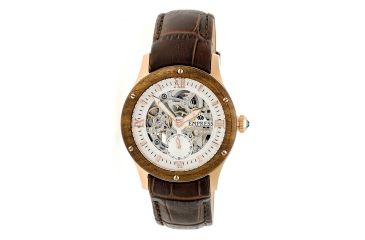 Image of Empress Victoria Automatic Wood Bezel Skeleton Dial Leather-Band Watch, Rose Gold/Silver/Dark Brown, Standard EMPEM1707