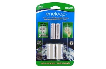 Image of Eneloop Sanyo Rechargeable AA Batteries with Spacers, White, SEC-NCS-C2AAN