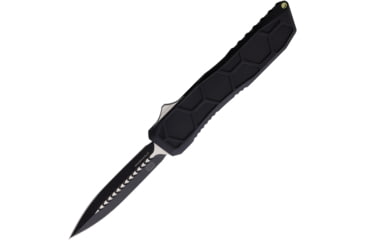 Image of EOS Auto Harpoon OTF Automatic Folding Knife, 3.75in, MagnaCut Steel, Two-Tone Satin Double Edge Dagger Blade, Black Sculpted Aluminum Handle, AUTO BLACK 2 TONE HEX DAGGER