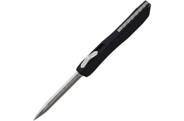 Image of EOS Harpoon OTF Tanto Automatic Folding Knife, 5.38in Closed, 3.75in Stonewash CPM-20CV Stainless Tanto Blade, Black Anodized Aluminum Handle, AUTO BLACK AND SATIN TANTO
