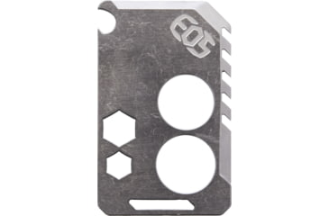 Image of EOS Knife Card Raw Finish, 3.5in X 2.13in, Titanium Construction, Tools Include, Bottle Opener L Lanyard Loop, Raw Finish, Two Semi-Sharp Edges, Plain And Serrated, Wrench 1/4, 3/8, 1/2, L Bulk Packed., CARD-TI