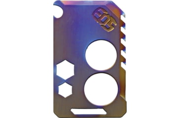 Image of EOS Knife Card Ti Flame, 3.5in X 2.13in, Titanium Construction, Tools Include, Bottle Opener L Lanyard Loop, Flame Anodized Finish, Two Semi-Sharp Edges, Plain And Serrated, Wrench 1/4, 3/8, 1/2, CARDTIFLAME