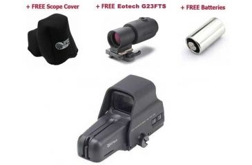 Image of Eotech Law Enforcement Holographic Weapon Sight 556.A65/1 with ScopeCoat Opticsplanet Protective Cover, Eotech G23FTS Magnifier and Surefire 123 SF2-CB Batteries