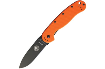 Image of Esee Avispa Framelock Orange Folding Knife, 3.5 black EDP coated AUS-8 stainless blade, Orange textured G10 handle with black stainless ba, BRK1301ORNGE BLK BLADE