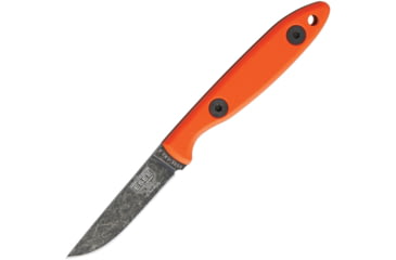 Image of Esee Camp Lore Fixed Blade Orange Fixed Blade Knife, 6.25in Overall, 2.5in Black Stonewash 1095Hc Steel Drop Point, Orange G10 Handle, Designed By Cody Rowan, Brown Leather, Orange, CR25-OR