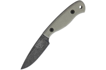 Image of Esee Camp Lore James Gibson Knife, 7.63in Overall, 3.5in Stonewash 1095Hc Steel Drop Point, Canvas Micarta Handle, Brown Leather Sheath, ESJG3BO