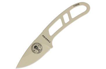 Image of Esee Candiru Fixed Blade Knife w/Kit,2in,Drop Point,Desert Tan,1095 Carbon Steel,Skeletonized Handle, CAN-DT-KIT