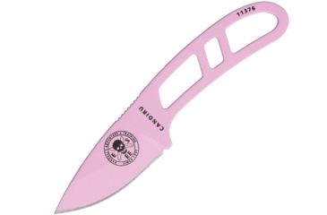 Image of Esee Candiru Pink Fixed Blade Knife, 2in, 1095 Carbon Steel, Drop Point, Textured Pink Powder Coated, Skeletonized Handle ESCANPINK