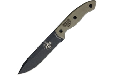 Image of Esee CM6 Combat Tactical Fixed Blade Knife, 11.13in Overall, 5.88in Gray Powder Coated 1095Hc Steel Drop Point, Green Canvas Micarta Handle, Black Kydex Belt Sheath, CM6TG-MICARTA