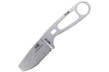 Image of Esee Imlay Rescue Folding Knife, 2.25in Stonewash Partially Serrated 440C SS Blade, One-Piece Construction, Finger Ring, Sheath Includes Retention Strap, Black Nylon Sheath, IMLAY