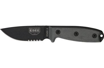 Image of Esee Mdl 3 Srtd Fxd Knife, 3.75in, Black Micarta Hdl, Modified pommel, Brown/Black Molle Sheath,Clip Plate ES3SMMB
