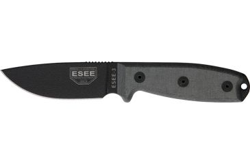 Image of Esee Mdl 3 Stnd Edge Fxd Knife, 3.75in, Black Steel, Black Hdl, Brown/Black Sheath,plate ES3PMMB