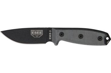 Image of Esee Mdl 3 Stnd Edge Fxd Knife, 3.75in, Black Steel, Black Hdl,Pommel, Brown Sheath,plate RC3PMB