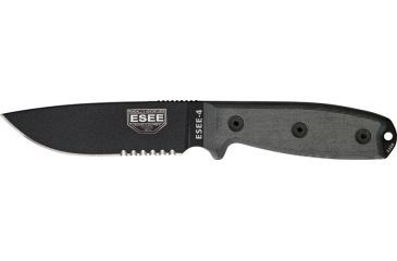 Image of Esee Mdl 4 Part Srtd Fxd Blde Knife, 4.5in, Srtd, Black Linen Micarta Hdl, sheath,clip plate RC4S