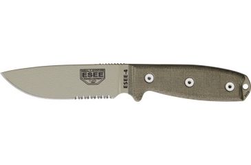 Image of Esee Mdl 4 Part Srtd Fxd Knife, 4.5in, Srtd, OD Green Hdl,pommel,sheath,clip plate ES4SMBDT