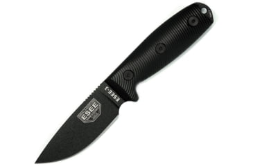 Image of Esee Model 3 3D Fixed Blade Black Knife, 3.88 black powder coated 1095HC steel blade, Black 3D machined G10 handle, 3PMB-001